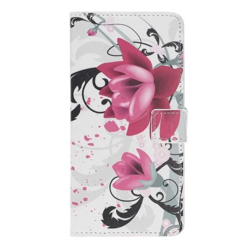 Etui Folio Huawei Y5 2019 Różowy Magenta Tropikalne Kwiaty Etui Ochronne