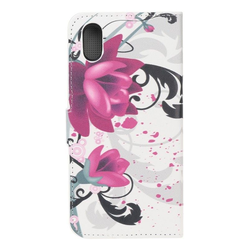 Etui Folio Huawei Y5 2019 Różowy Magenta Tropikalne Kwiaty Etui Ochronne