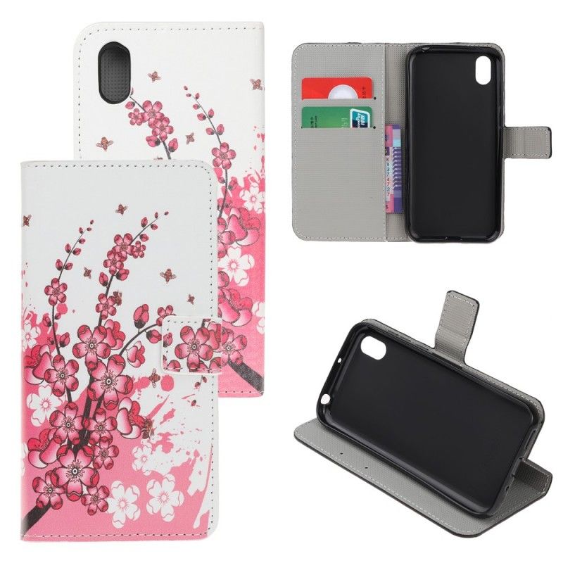 Etui Folio Huawei Y5 2019 Różowy Magenta Tropikalne Kwiaty Etui Ochronne