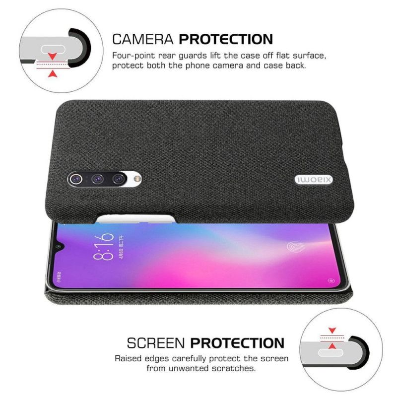 Etui Xiaomi Mi 9 Lite Biały Czarny Szykowna Tkanina