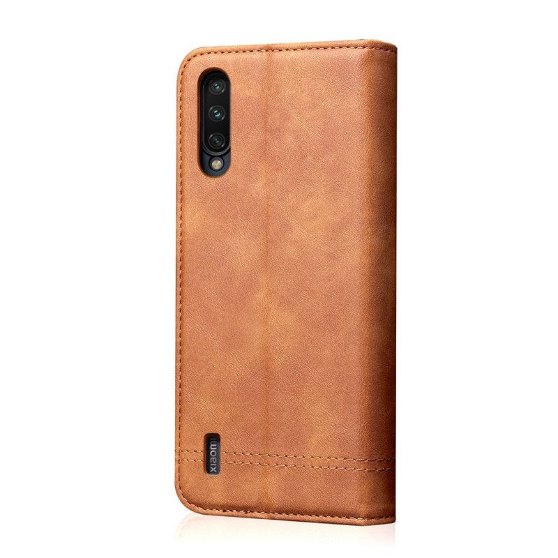 Flip Kotelot Xiaomi Mi 9 Lite Czerwony Czarny Efekt Szytej Skóry