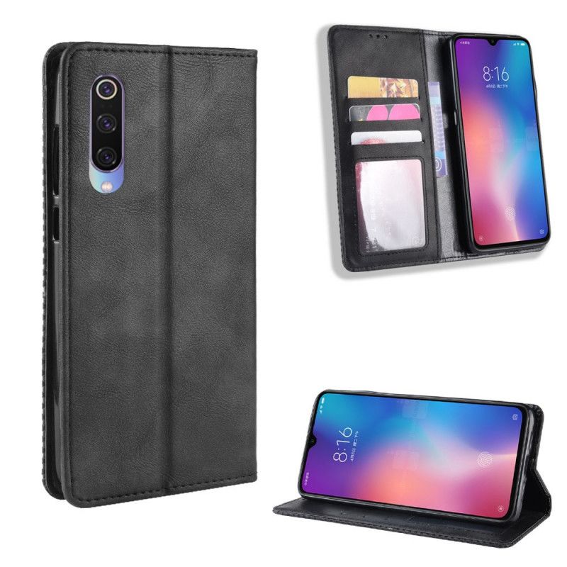 Flip Kotelot Xiaomi Mi 9 Lite Czerwony Czarny Stylizowany Efekt Skóry W Stylu Vintage