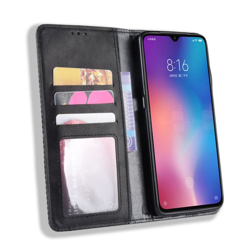 Flip Kotelot Xiaomi Mi 9 Lite Czerwony Czarny Stylizowany Efekt Skóry W Stylu Vintage