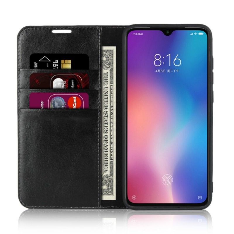 Flip Kotelot Xiaomi Mi 9 Brązowy Czarny Prawdziwa Skóra Etui Ochronne