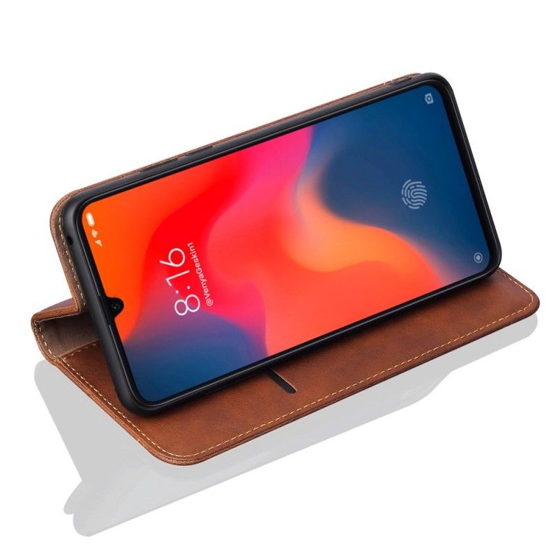 Flip Kotelot Xiaomi Mi 9 Czerwony Czarny Efekt Szytej Skóry