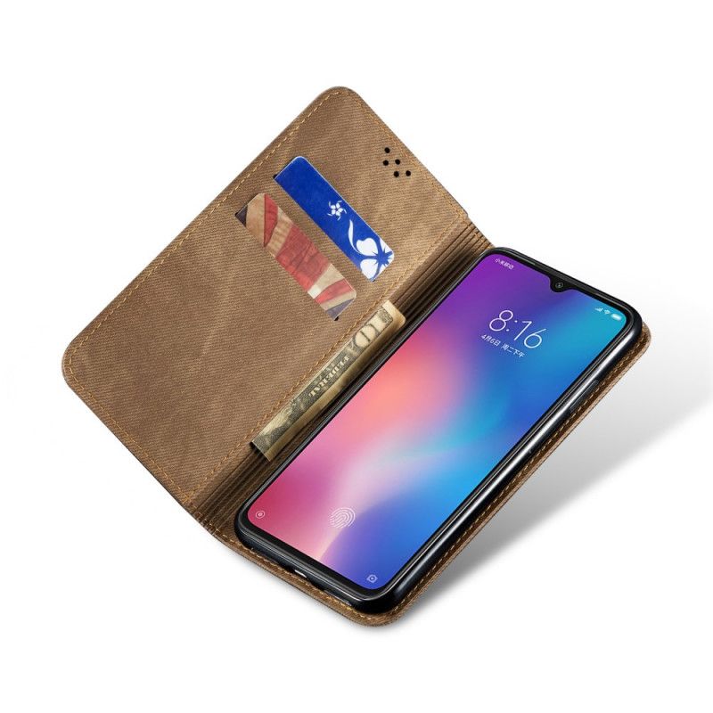 Flip Kotelot Xiaomi Mi 9 Kawa Brązowy Tkanina Dżinsowa Etui Ochronne