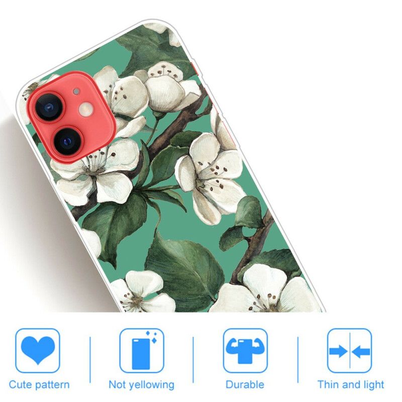 Etui Do Iphone 13 Mini Malowane Białe Kwiaty