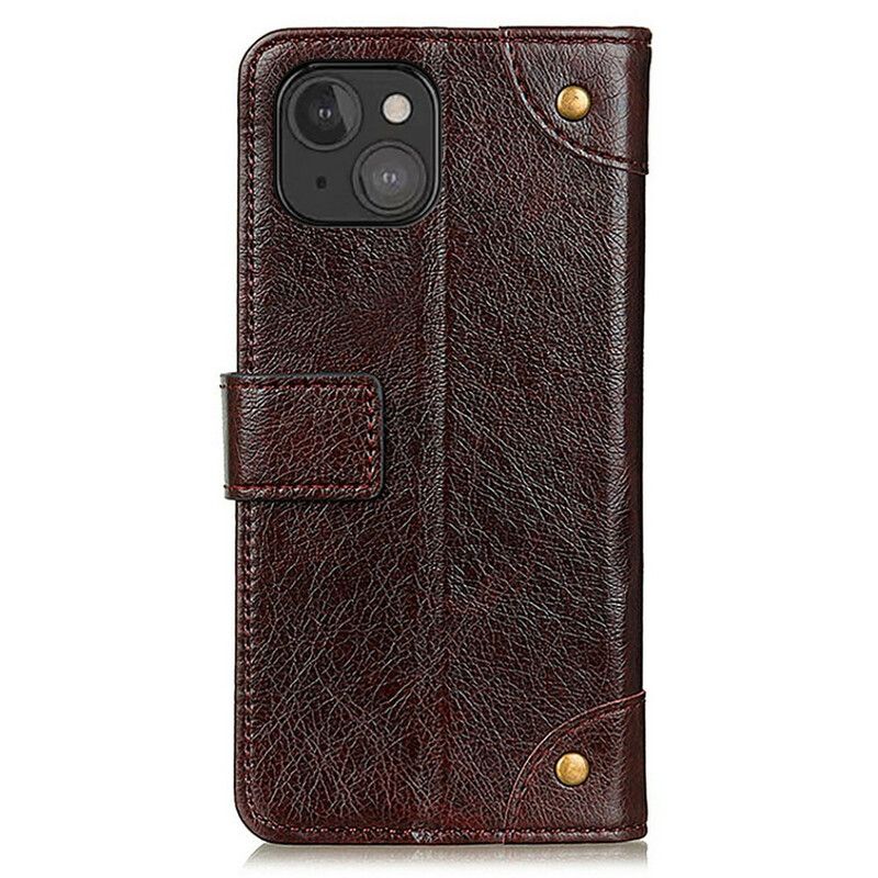 Etui Folio Do Iphone 13 Mini Stylowe Nity Ze Skóry Nappa W Stylu Vintage