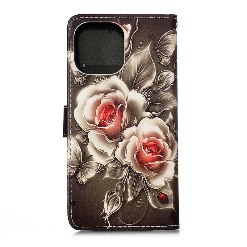 Etui Folio Do Iphone 13 Mini Złote Róże