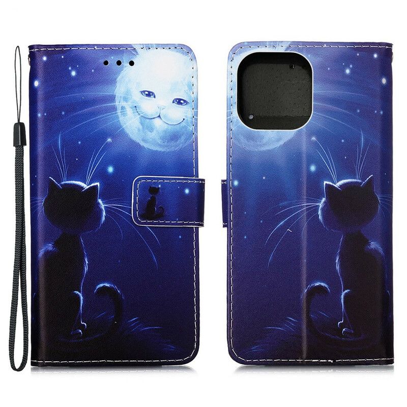 Etui Folio Iphone 13 Mini Księżycowy Kot Etui Ochronne