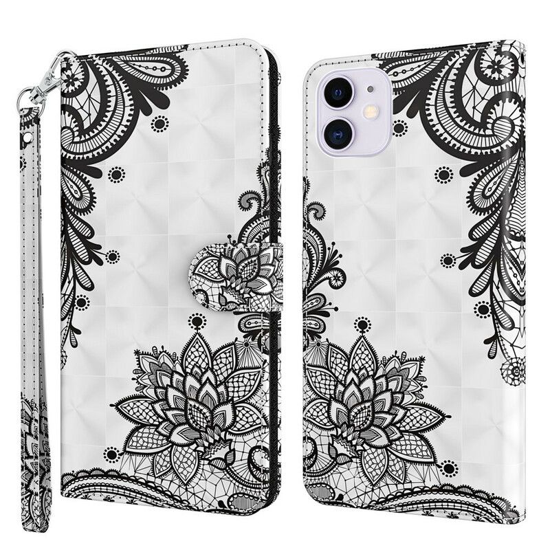 Etui Folio Iphone 13 Mini Kwiaty Koronki Etui Ochronne