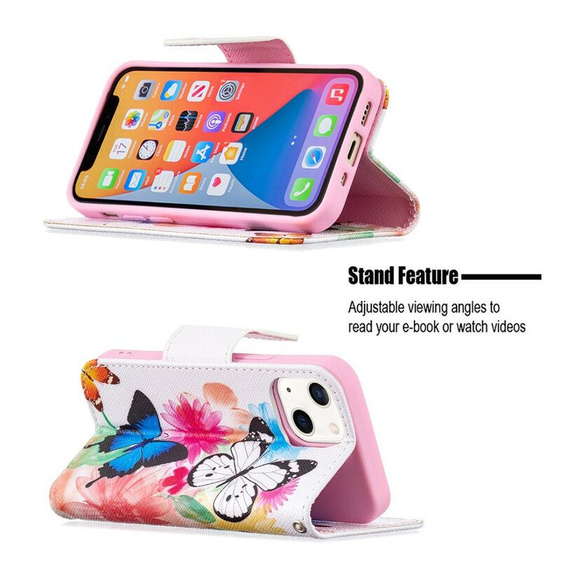 Etui Folio Iphone 13 Mini Malowane Motyle I Kwiaty Etui Ochronne