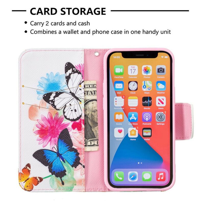 Etui Folio Iphone 13 Mini Malowane Motyle I Kwiaty Etui Ochronne