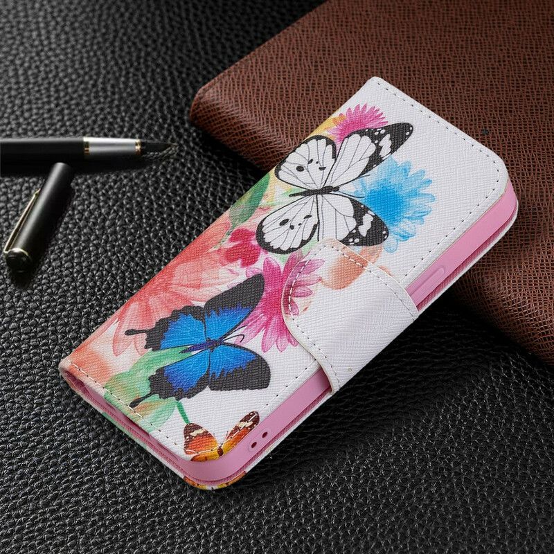 Etui Folio Iphone 13 Mini Malowane Motyle I Kwiaty Etui Ochronne