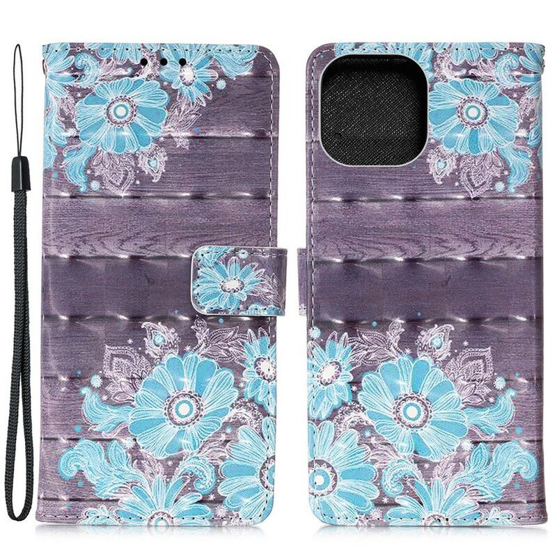 Etui Folio Iphone 13 Mini Niebieskie Kwiaty