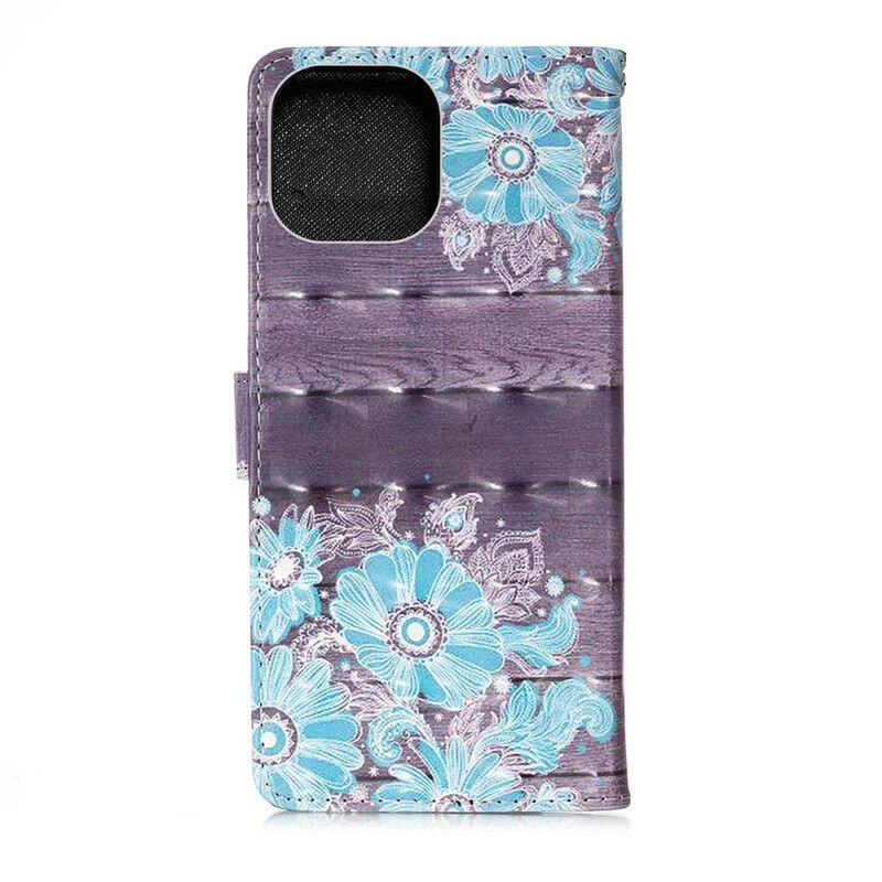 Etui Folio Iphone 13 Mini Niebieskie Kwiaty