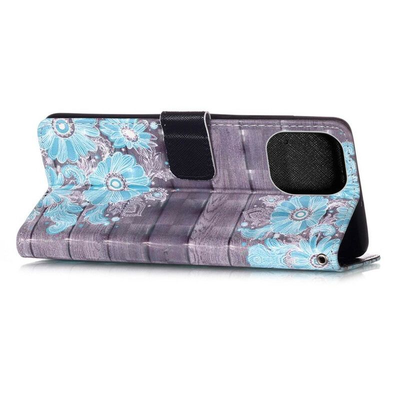 Etui Folio Iphone 13 Mini Niebieskie Kwiaty