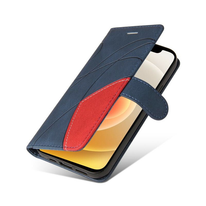 Etui Folio Iphone 13 Mini Sygnatura Dwukolorowa Sztuczna Skóra Etui Ochronne