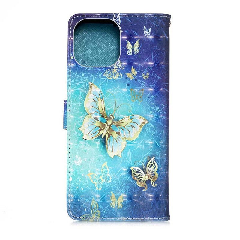 Etui Folio Iphone 13 Mini Złota Smycz Motyle Etui Ochronne