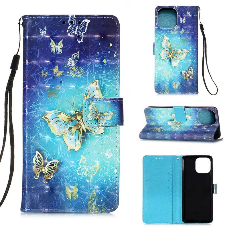 Etui Folio Iphone 13 Mini Złota Smycz Motyle Etui Ochronne