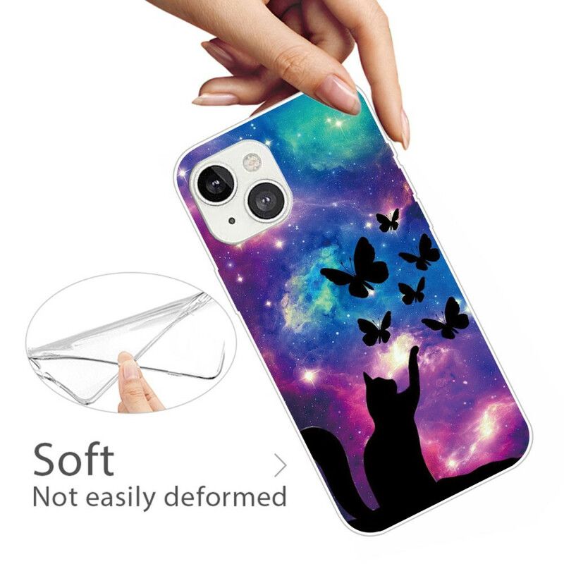 Etui Iphone 13 Mini Kot I Motyle W Kosmosie