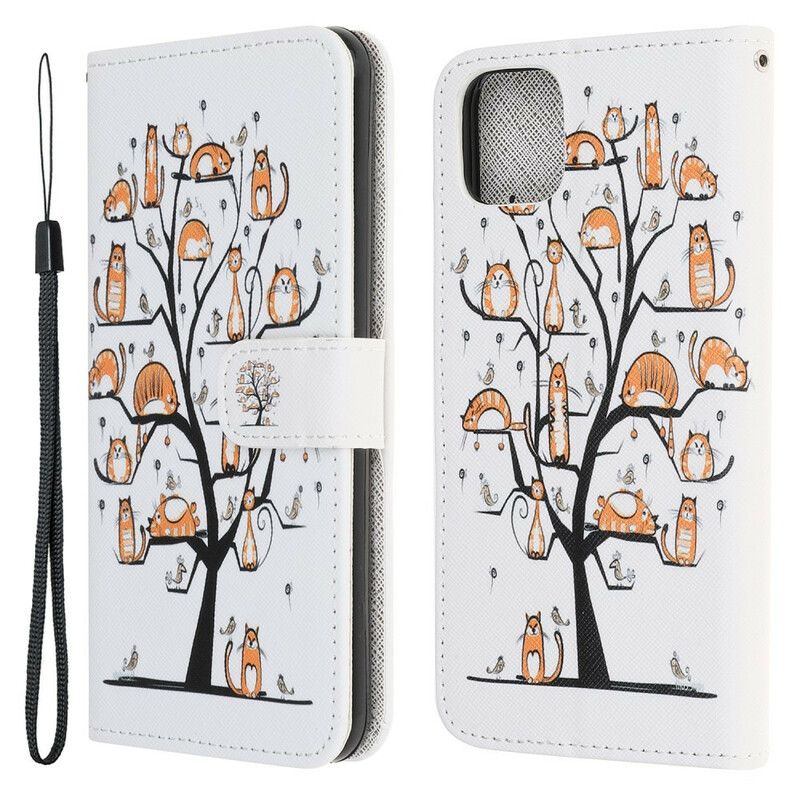 Skórzany Futerał Iphone 13 Mini Etui Na Telefon Funky Cats Strappy