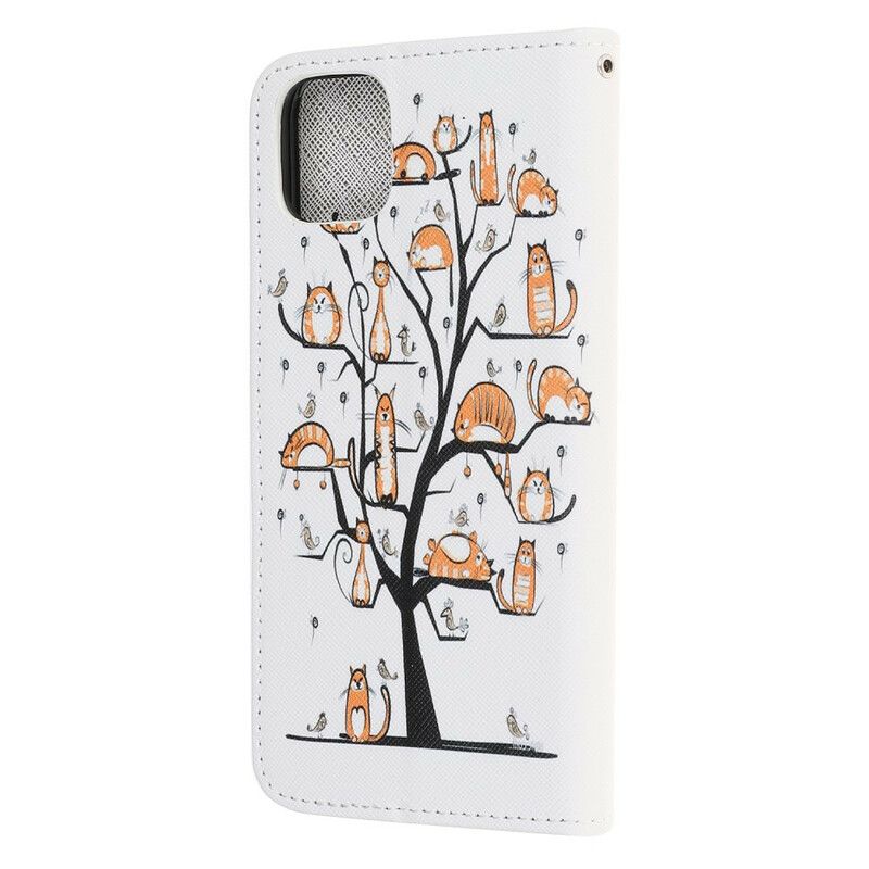 Skórzany Futerał Iphone 13 Mini Etui Na Telefon Funky Cats Strappy