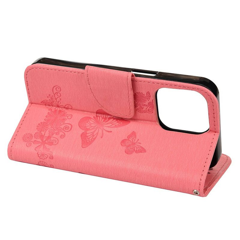 Skórzany Futerał Iphone 13 Mini Etui Na Telefon Splendid Strap Motyle