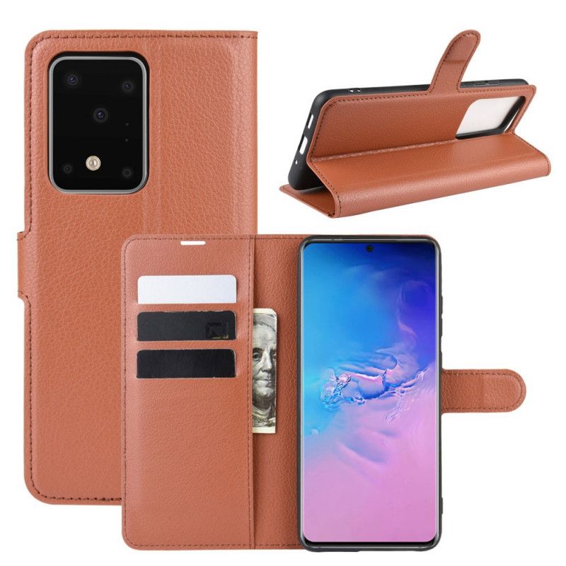 Etui Folio Samsung Galaxy S20 Ultra Biały Czarny Klasyczny Efekt Skóry Liczi Etui Ochronne