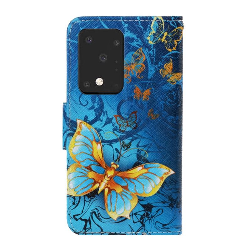 Etui Folio Samsung Galaxy S20 Ultra Granatowy Czarny Wersje Motylkowe Ze Stringami