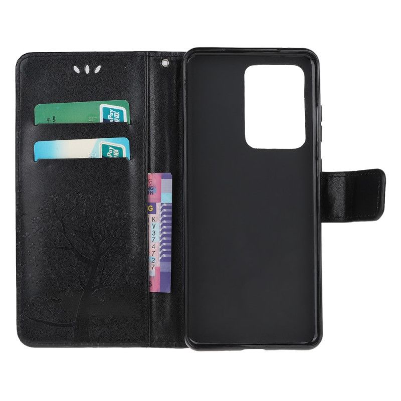 Etui Folio Samsung Galaxy S20 Ultra Jasnoniebieski Czarny Sowy Drzewne I Stringi