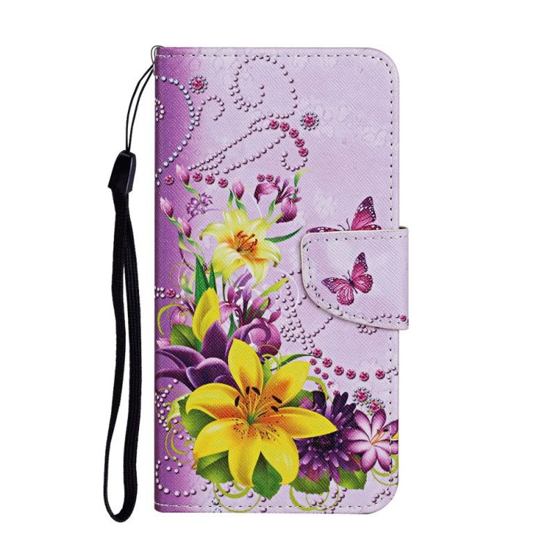 Etui Folio Samsung Galaxy S20 Ultra Jasnoniebieski Magenta Mistrzowskie Kwiaty Ze Stringami