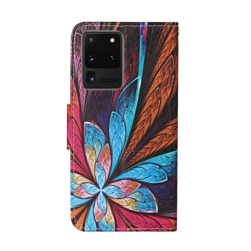 Etui Folio Samsung Galaxy S20 Ultra Kolorowe Liście Z Paskiem Etui Ochronne