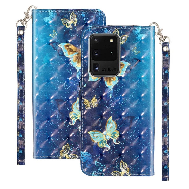 Etui Folio Samsung Galaxy S20 Ultra Motyle Punktowe Z Paskiem Etui Ochronne