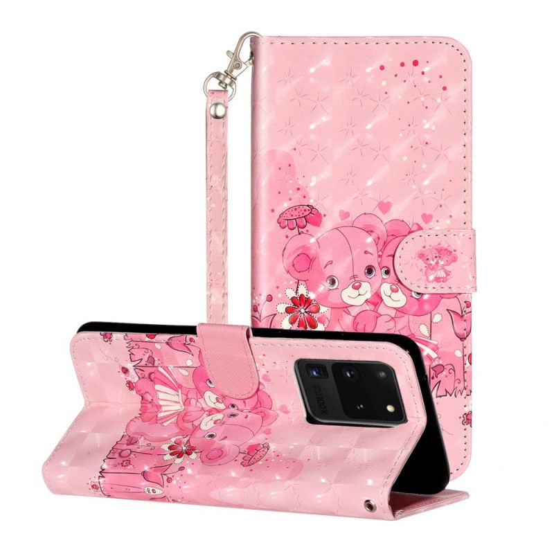 Etui Folio Samsung Galaxy S20 Ultra Pluszowe Pluszowe Misie Z Paskiem Etui Ochronne