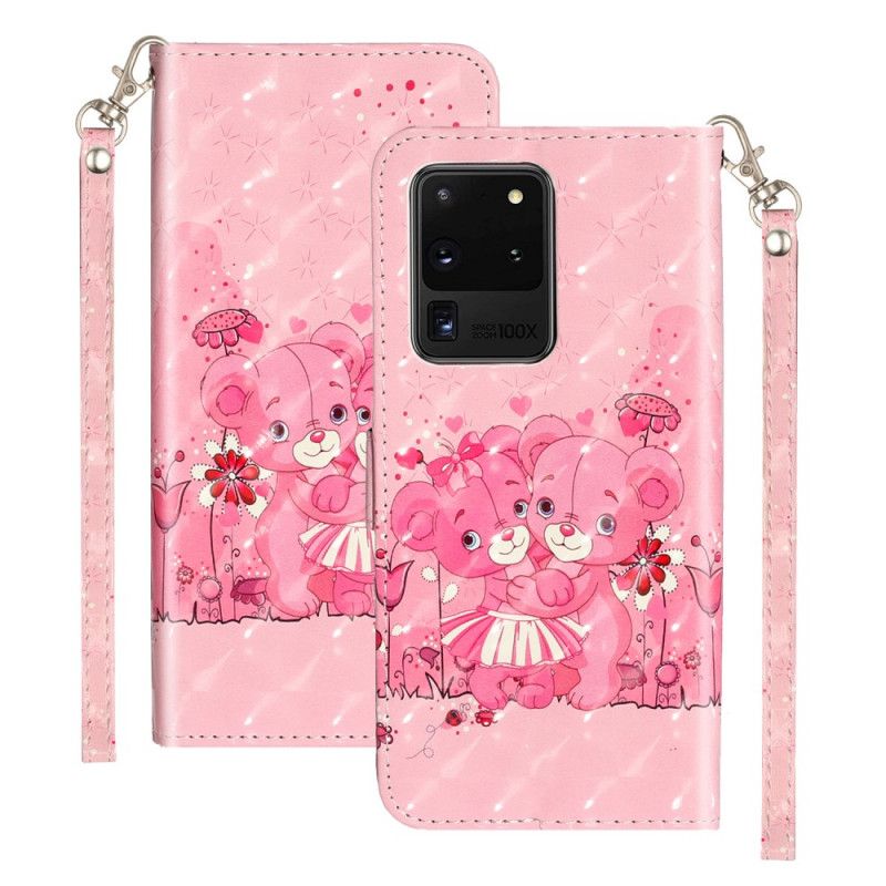 Etui Folio Samsung Galaxy S20 Ultra Pluszowe Pluszowe Misie Z Paskiem Etui Ochronne