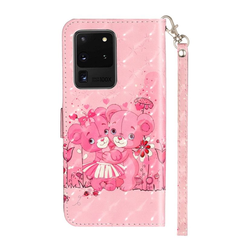 Etui Folio Samsung Galaxy S20 Ultra Pluszowe Pluszowe Misie Z Paskiem Etui Ochronne