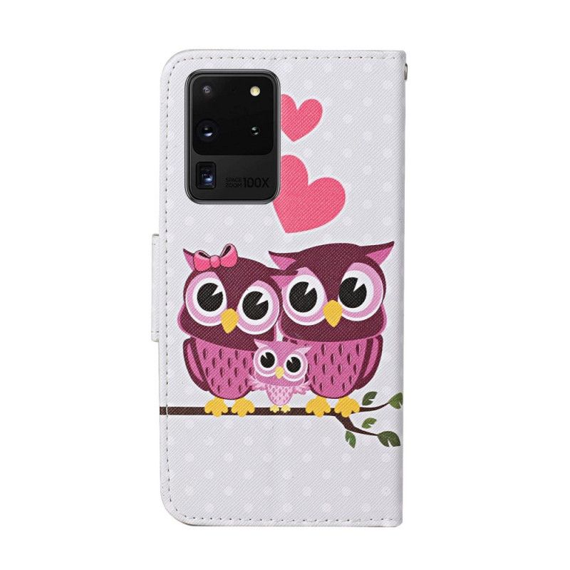 Etui Folio Samsung Galaxy S20 Ultra Rodzina Sów Ze Stringami Etui Ochronne