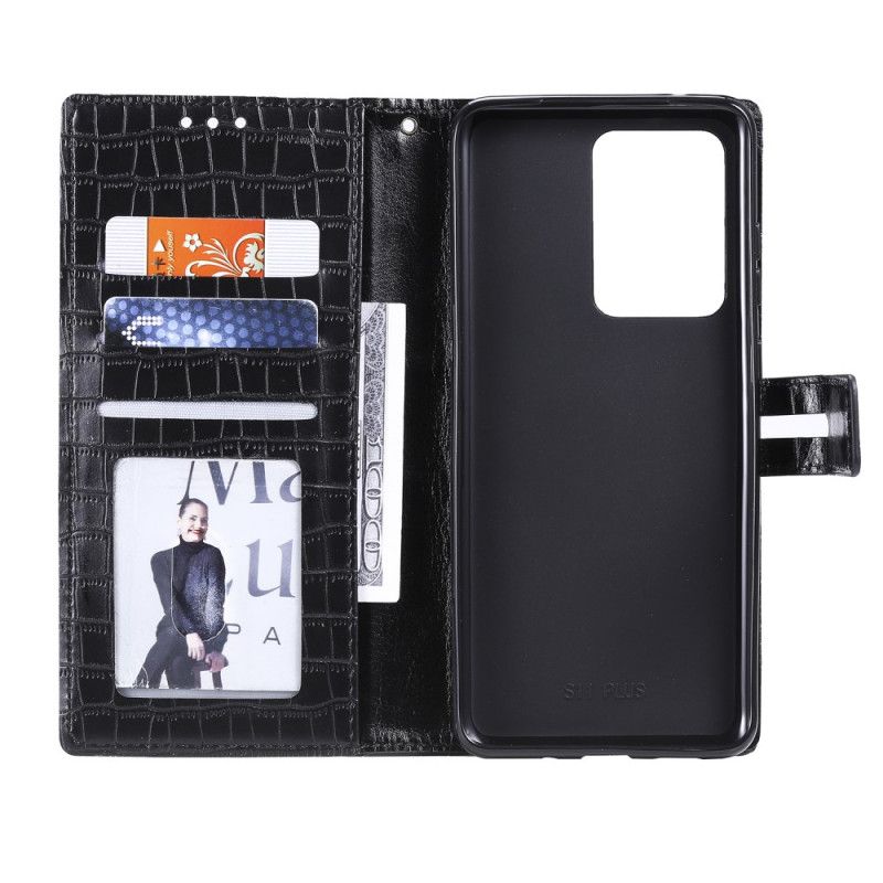 Etui Folio Samsung Galaxy S20 Ultra Różowy Czarny Całkowicie Krokodyl Etui Ochronne