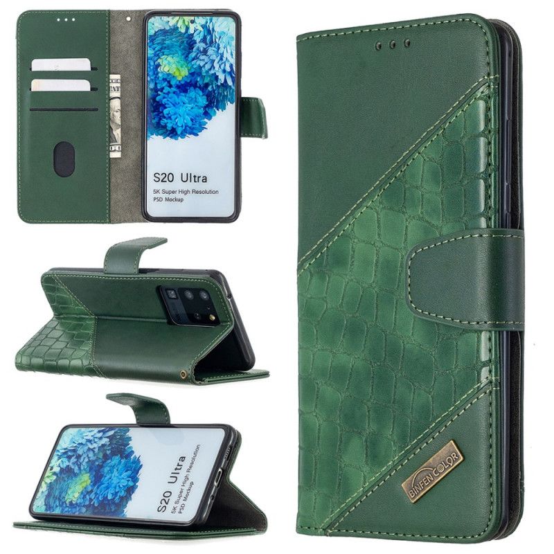 Etui Folio Samsung Galaxy S20 Ultra Szary Czarny Klasyczny Efekt Skóry Krokodyla Etui Ochronne