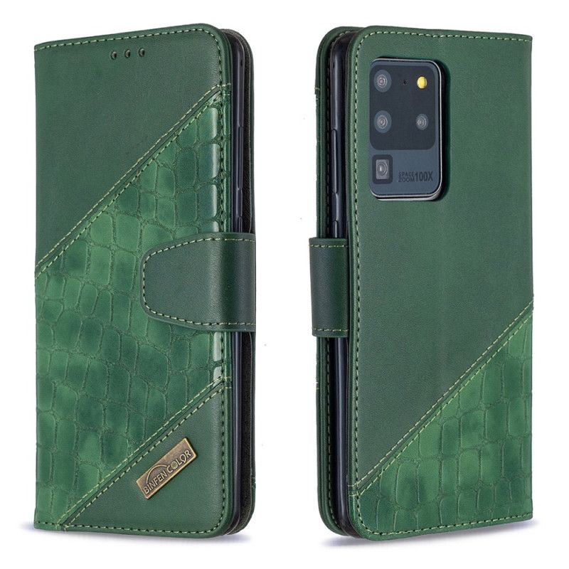 Etui Folio Samsung Galaxy S20 Ultra Szary Czarny Klasyczny Efekt Skóry Krokodyla Etui Ochronne