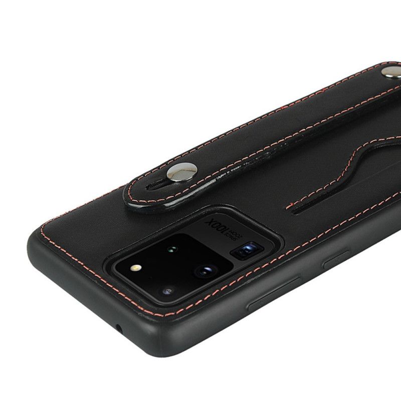 Etui Samsung Galaxy S20 Ultra Czerwony Czarny Pasek Z Prawdziwej Skóry I Etui Na Karty Etui Ochronne