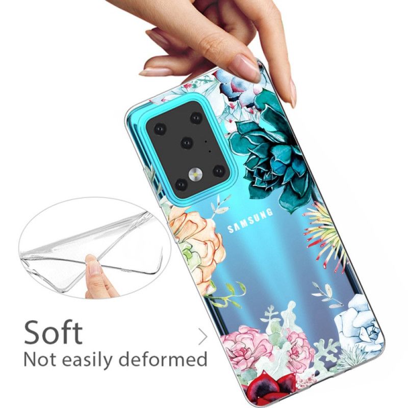 Etui Samsung Galaxy S20 Ultra Przezroczyste Kwiaty Akwarelowe Etui Ochronne