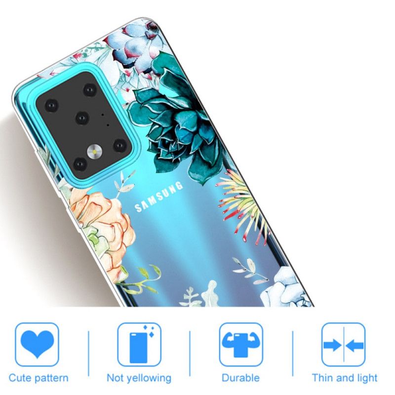 Etui Samsung Galaxy S20 Ultra Przezroczyste Kwiaty Akwarelowe Etui Ochronne