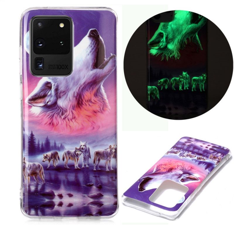 Futerały Samsung Galaxy S20 Ultra Biały Etui na Telefon Fluorescencyjna Seria Wilków