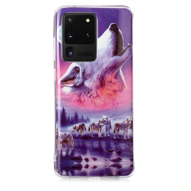 Futerały Samsung Galaxy S20 Ultra Biały Etui na Telefon Fluorescencyjna Seria Wilków