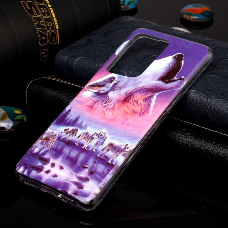 Futerały Samsung Galaxy S20 Ultra Biały Etui na Telefon Fluorescencyjna Seria Wilków