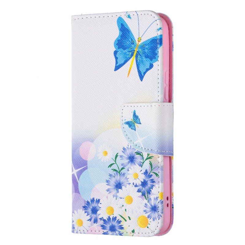 Etui Folio do Samsung Galaxy S22 5G Malowane Motyle I Kwiaty