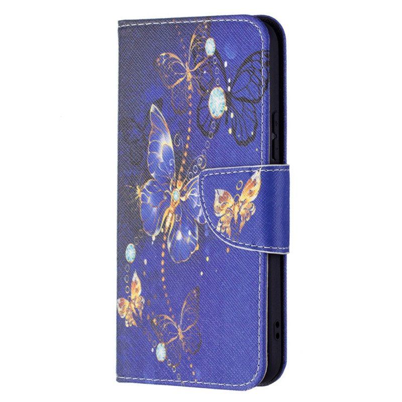 Etui Folio do Samsung Galaxy S22 5G Złote Motyle