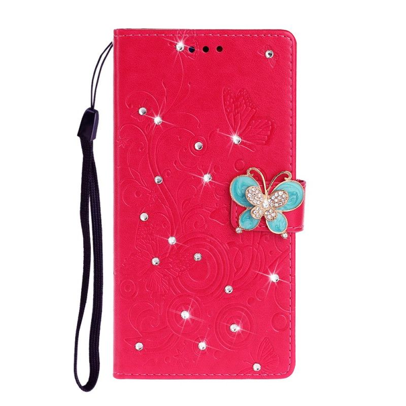 Etui Folio Samsung Galaxy A71 Fioletowy Czerwony Zawieszka W Kształcie Motyla